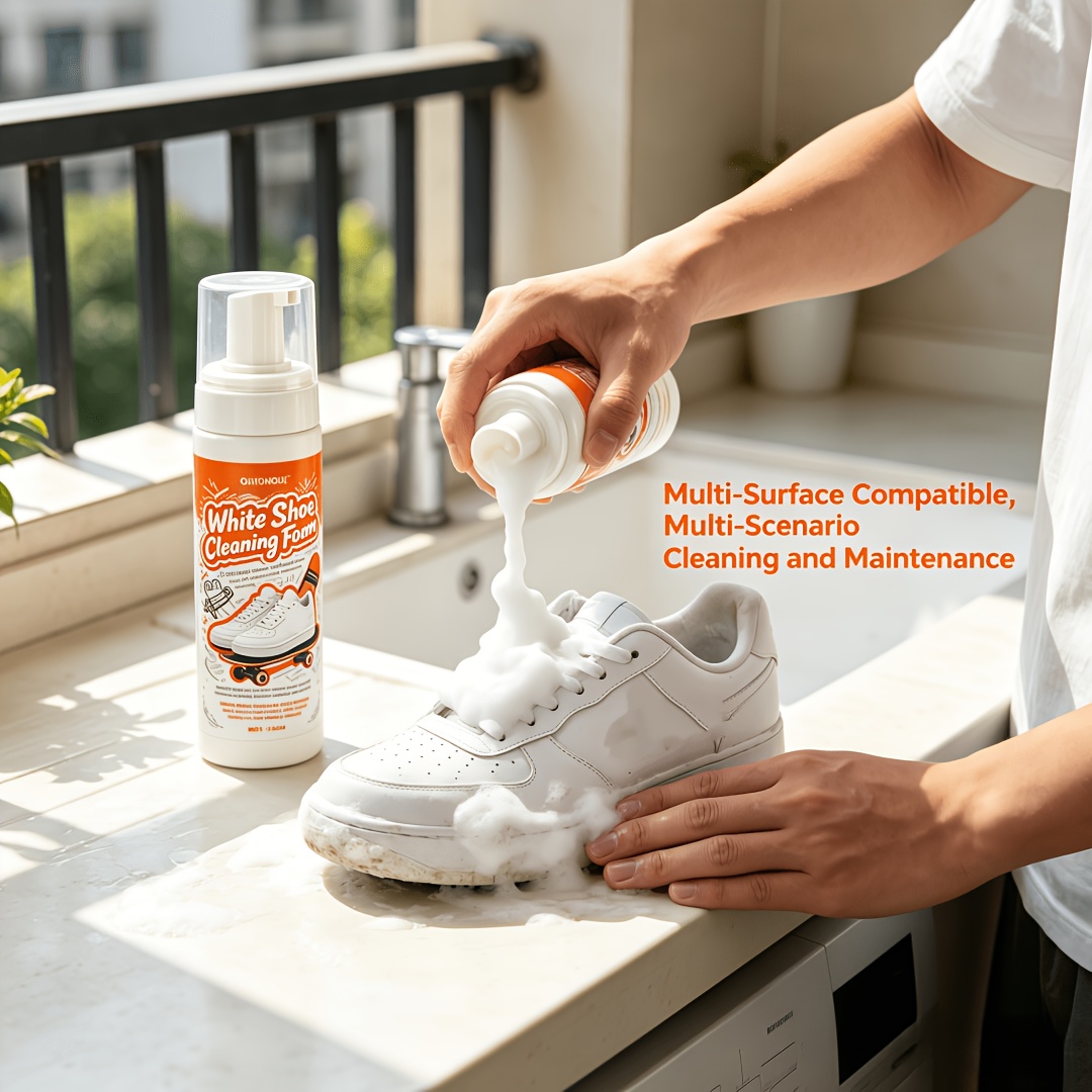 Sneaker Care - منظف أحذية أبيض محمول بدون شطف،
